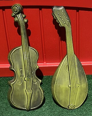 #ad Vintage Mid Century ROYAL Cast Aluminum Green Violin amp; Fiddle Wall Décor Set $29.99