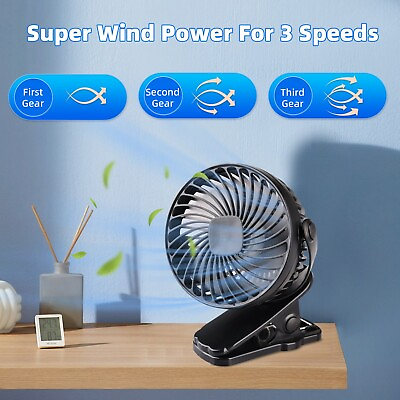 #ad 3 Speeds Portable Mini Cooling Fan Quiet USB Rechargeable Clip On Desk Stroller $16.95