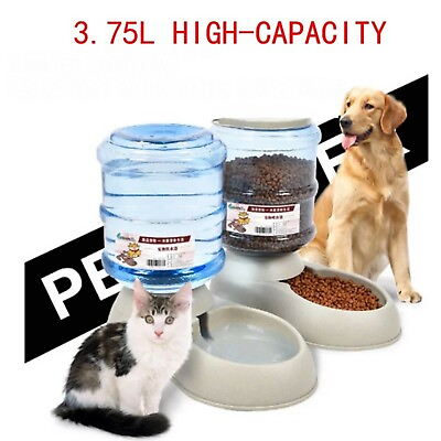#ad 3.7 Liter Dog Cat Feeder Waterer Automatic Food Water Dispenser Pet Bowl Dish $36.99