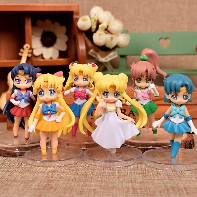 #ad 6pcs Anime Sailor Moon Tsukino Usagi Cute Mini Figures Toys Birthday Cake Topper $23.99