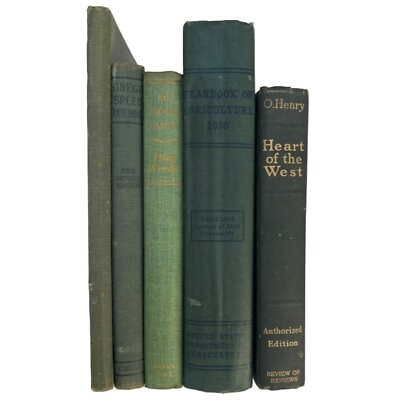 #ad Lot of 5 Decorative Book Stack Staging Prop Shelf Library Antique Vintage Green $30.00