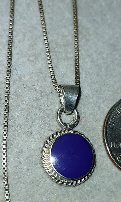#ad Vintage 925 Sterling Silver Genuine Lapis Pendant Necklace 18quot; Chain Gift Box $23.95