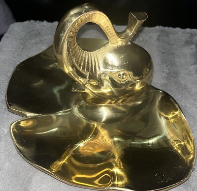 #ad Brass Elephant Head Tray Vintage Made In Korea $34.95