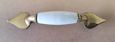 #ad Antique Brass White Center Cabinet drawer Pull P338 W Belwith $2.25