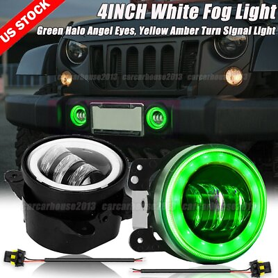 #ad 4quot; LED Fog Light Green Halo Angel Yellow Turn for Jeep Wrangler JK JT LJ Hummer $43.99