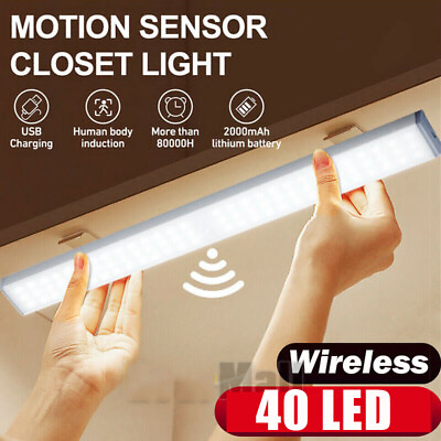 #ad 40 LED Motion Sensor Under Cabinet Closet Light USB Rechargeable Kitchen Lamp US $6.99