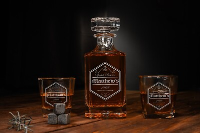 #ad Personalized Whiskey Decanter Set with 2 Glasses Whiskey Stones and Box $39.99