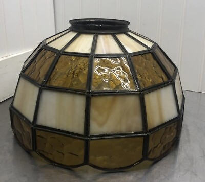 #ad Vintage Amber Leaded Stained Glass Lamp Shade Fixture Measurements In Photos $39.00