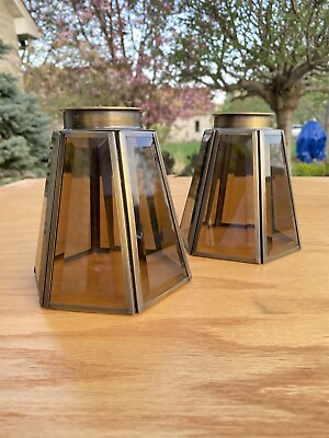 #ad #ad PAIR Amber Glass Gold Metal Hexagon Lamp Light Shades 2 sets available $27.50