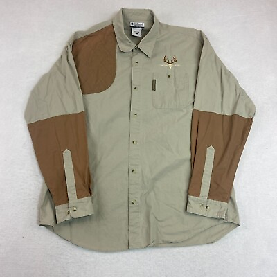 #ad Columbia Shirt Mens Large Brown Shooting Shirt Shoulder Pad Hunting Outdoor Good $22.99