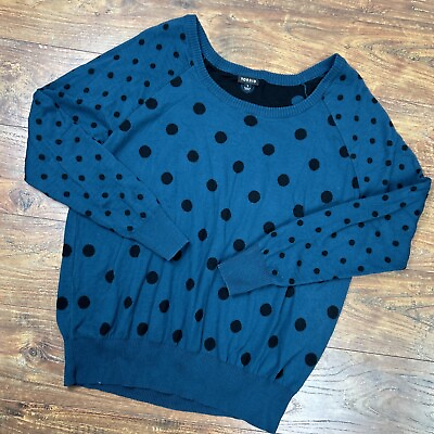 #ad Torrid Womens Teal Black Polka Dot Pullover Sweater Womens Size 1 Boatneck $31.98