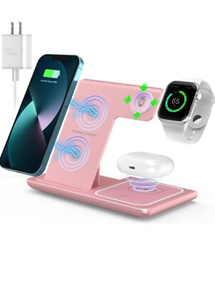 #ad 3 In 1 Fast Charging Station Folding Wireless Charger Stand for iPhone iPad $28.50