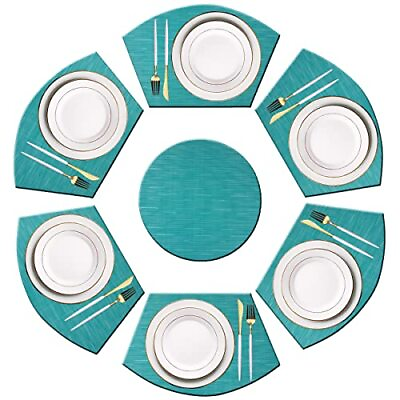 #ad Wedge Shaped Placemats Set of 6 with Centerpiece Round Mats Washable Kitchen ... $29.23