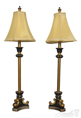#ad F58955EC: Pair Neoclassical Gold amp; Black Table Lamps w. Shades $595.00