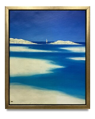 #ad NY Art Original Oil Painting of Beach on Canvas 8x10 Framed $119.00