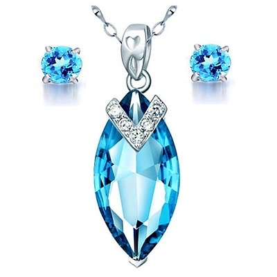 #ad Love amp; Hearts Blue Topaz Pendant 18quot; Necklace amp; Earring Set .925 Sterling Silver $46.36
