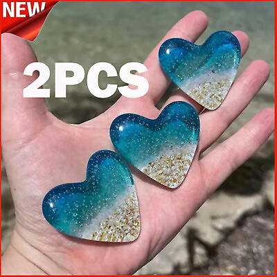 #ad 2pcs 2024 Glass Beach Pocket HeartPocket Token Glass Heart Keepsake Love Gift $11.65