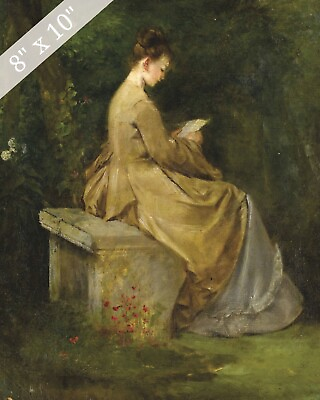 #ad 1800s Woman Reading Vintage Painting Giclee Print 8x10 on Fine Art Paper $14.99
