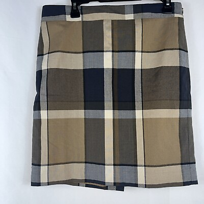#ad Ann Taylor Loft Blue amp; Brown Plaid Pencil Skirt Lined Size 10 $19.95
