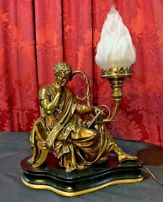 #ad ANTIQUE VICTORIAN FIGURAL BRONZE TABLE LAMP OF A CLASSICAL SCHOLAR $975.00