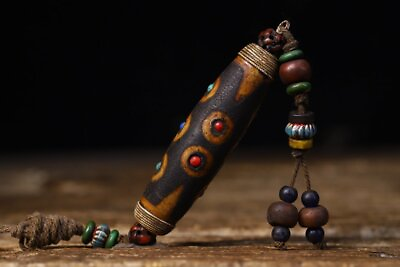 #ad 10cm China Tibet Antique handmade Pendants natural agate Dzi Bead Pendants $195.49