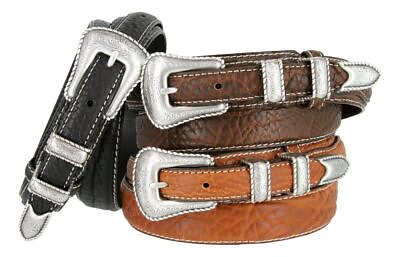 #ad Western Silver Engraved Rope Edge Ranger Genuine Bison Leather Belt $39.95