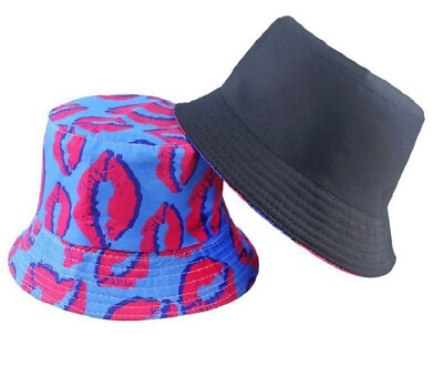#ad Bucket Hat Lips Blue Celebrity Summer Hat Beach Festival Adults Cotton Sun Hats GBP 8.99