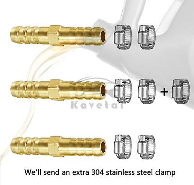 #ad New 3Pcs Solid Brass 3 8quot;×3 8quot; 10mm Barbed Hose Fittings with 7 PCS Pipe Clamps $5.69