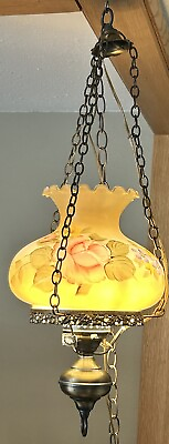 #ad Hurricane Hanging Swag Lamp 1970s Vintage Handpainted Gorgeous Retro Nostalgia $159.00