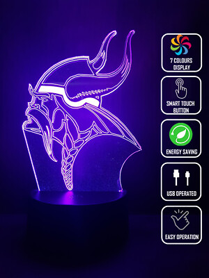 #ad MINNESOTA VIKINGS FOOTBALL 3D Acrylic LED 7 Colour Night Light Touch Table Lamp AU $35.00