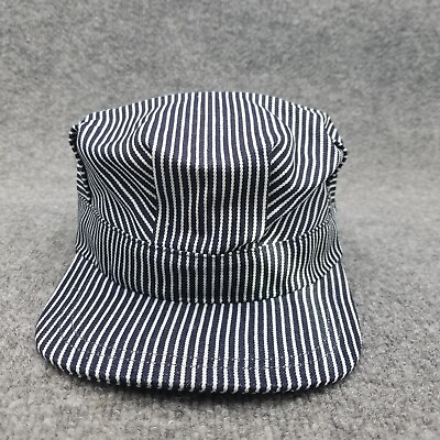#ad Vintage Conductor Hat Cap Snap Back Mens Hickory Stripe Train Engineer Railroad $19.99