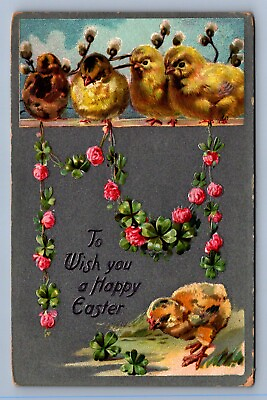 #ad Postcard Vtg Easter Holiday Tuck#x27;s No 701 Wishing Happy Chicks Flowers $3.00