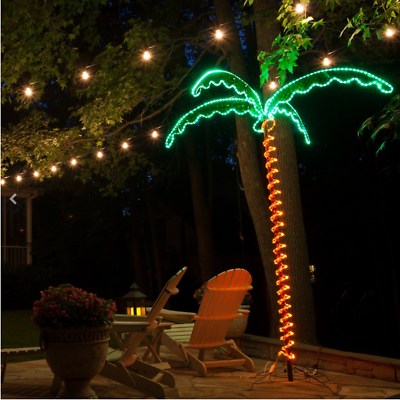 #ad 7#x27; Deluxe LED Lighted Palm Trees Rope Light Holographic Trunk amp; Fronds NEW $80.00