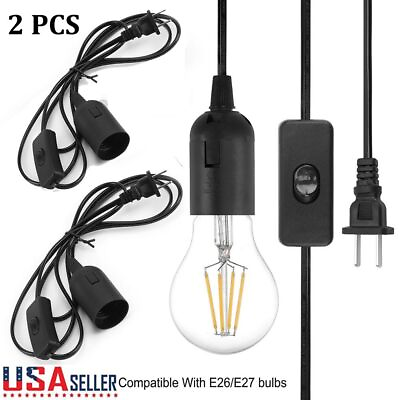 #ad 2 Light Lamp Cord Cable Switch E26 E27 Bulb Socket ExtensionHanging Pendant 1.8M $10.57
