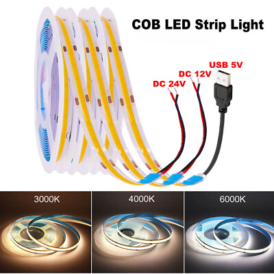 #ad COB LED Strip Light Flexible Tape Lights Home DIY Lighting Warm White 5V 12V 24V $2.61