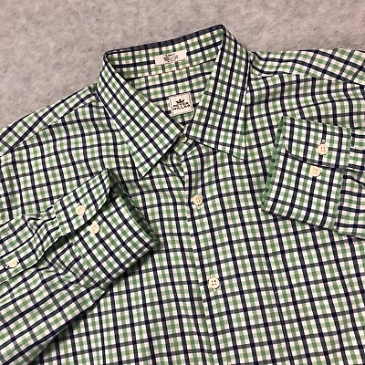 #ad Peter Millar Shirt Mens Sz Large Long Sleeve Oxford Green Blue Check Button Up $14.00