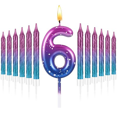 #ad 2.36 Inch Birthday Candles Purple to Blue Gradient Candle with 12 Pcs Gradien... $14.90