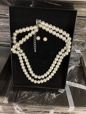 #ad White Glass Pearl Necklace With Earrings $21.99