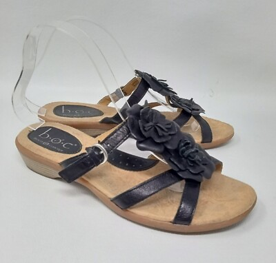 #ad BOC by Born Women#x27;s Size 7M Black Leather Flower Sandals $12.22
