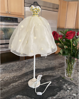 #ad Victorian Lamp Table Light Doll Yellow Floral Ballerina Dress Electric Lamp Girl $49.99