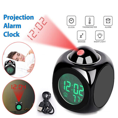 #ad USB Alarm Clock LED Wall Ceiling Projection LCD Digital Temperature Snooze Clock $15.99
