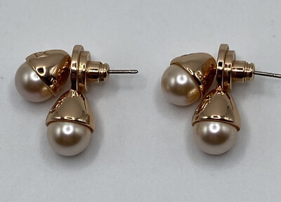 #ad Tory Burch Rose Gold Double Pearl Bud Front Back Earrings With Pouch .75 In $59.00