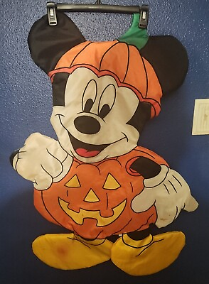 #ad Disney Mickey Mouse Halloween Pumpkin Outdoor Indoor Decoration 38” x 25” Vtg $64.97
