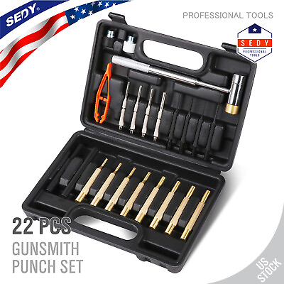 #ad 22pc Roll Pin Punch Set Double Faced Hammer Brass Steel Gunsmith Maintenance $23.99