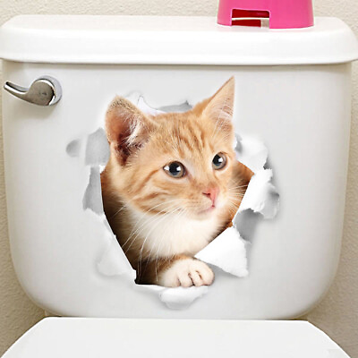 #ad Vinyl Decal cute 3D Cat Bedroom Toilet Restroom Refrigerator Wall Sticker yellow $1.99