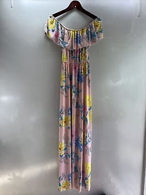 #ad Dress Women Size S M Floral Print Ruffle Off Shoulder Boho Long Flower Maxi $19.00