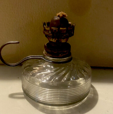 #ad Vintage Glass Small Finger Oil Lamp with Brass Finger Ring Lanterns Hurricane $24.15