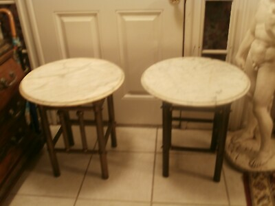 #ad ANTIQUE VINTAGE A PAIR OF CUSTOM MADEOF SIDE TABLE BRASS AND MARBLE TOP $1473.00