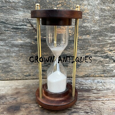 #ad Antique Wooden Brass Sand Timer 5 Min Designer Hourglasss Desk Decorative Gift $33.60