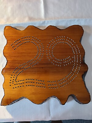 #ad VTG handmade polished wood natural grain cribbage board live edge look 4 risers $25.00